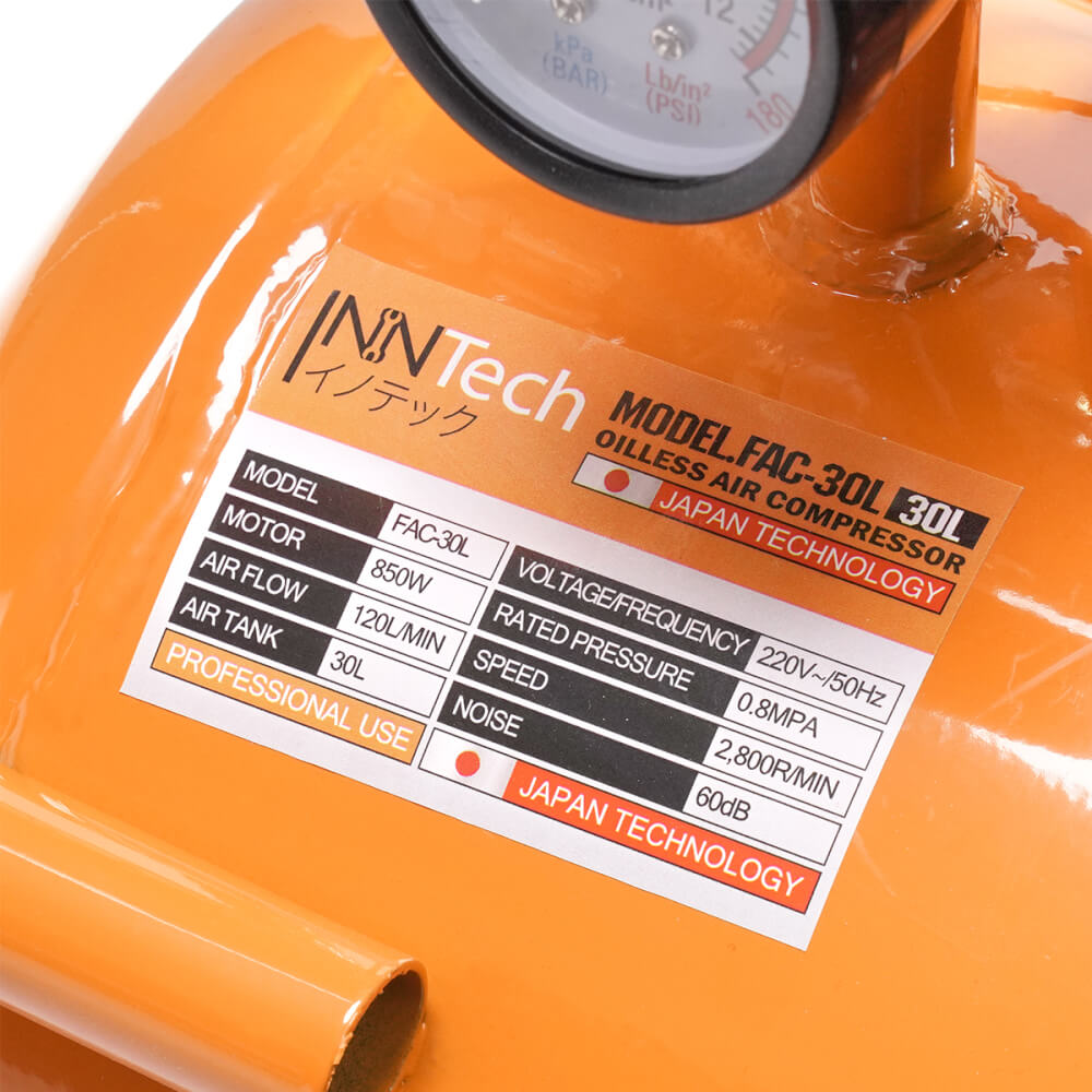 ปั๊มลม OIL FREE InnTech รุ่น FAC-30L 30 ลิตร 850 วัตต์ สีส้ม
